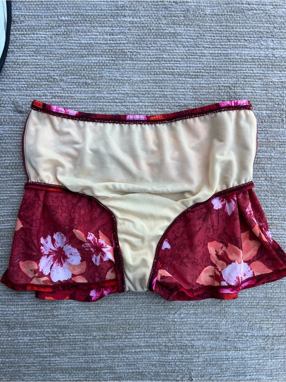 Lands' End Red Hawaiian Print Swim Skirt w Pink Orange Floral Print Vintage 12